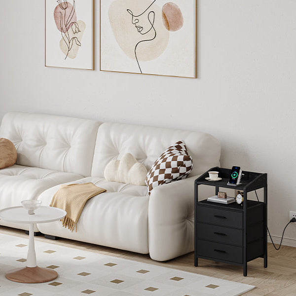 Nachtkastjes met LED & Oplaadstation – Set van 2 - 3 lades - Zwart