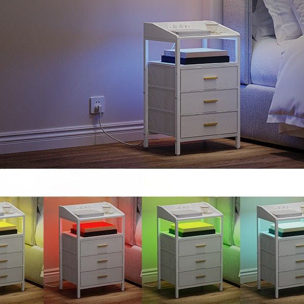 Nachtkastjes met LED & Oplaadstation – Set van 2 - 3 lades - Wit