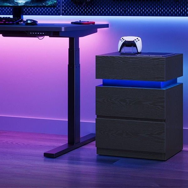 Nachtkastje met LED verlichting - 2 lades - Verstelbare Kleuren - Zwart