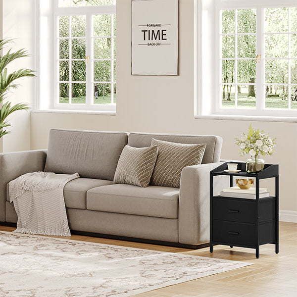 Nachtkastjes met LED & Oplaadstation - set van 2 - 2 lades - Zwart