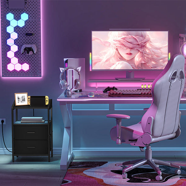 Nachtkastjes met LED & Oplaadstation - set van 2 - 2 lades - Zwart