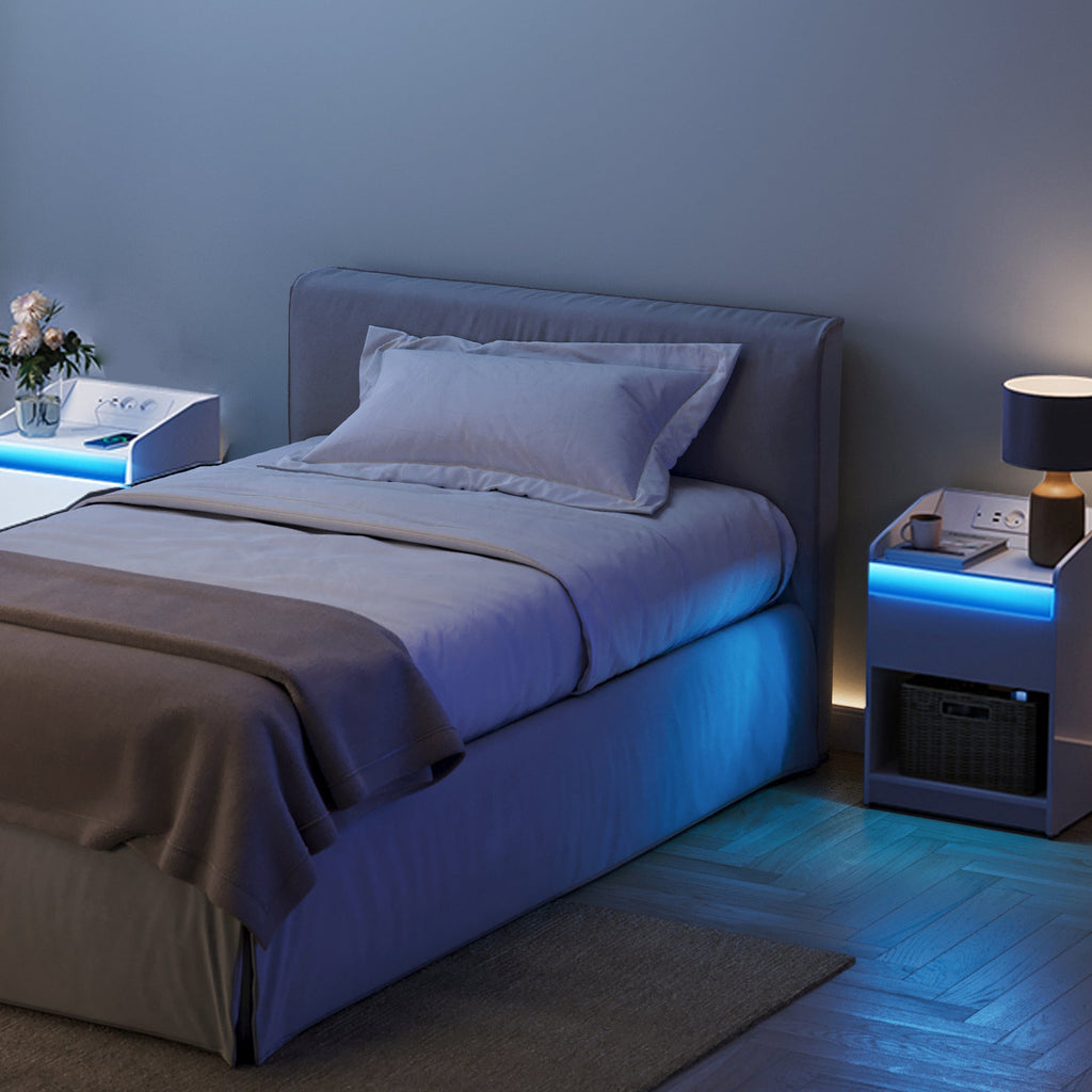 Nachtkastje met LED verlichting, onder oplag ruimte en 1 lade - Wit