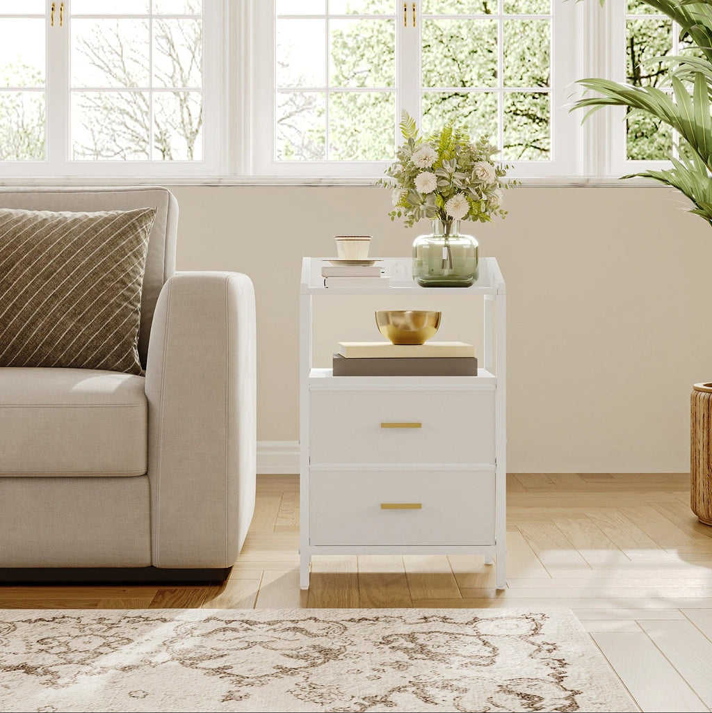 Nachtkastjes met LED & Oplaadstation - set van 2 - 2 lades - Wit