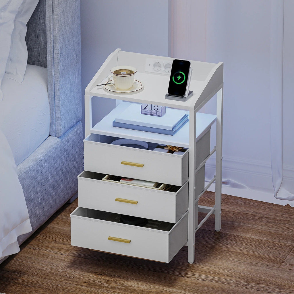 Nachtkastjes met LED & Oplaadstation – Set van 2 - 3 lades - Wit