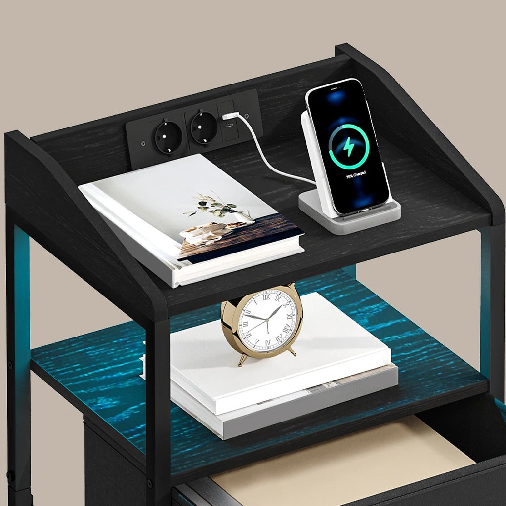 Nachtkastjes met LED & Oplaadstation - set van 2 - 2 lades - Zwart