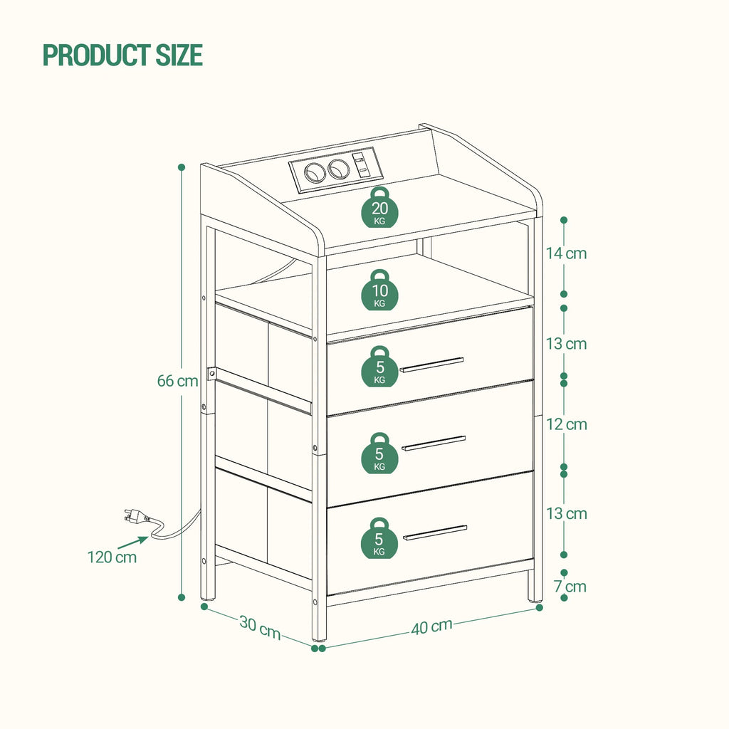 Nachtkastjes met LED & Oplaadstation – Set van 2 - 3 lades - Wit