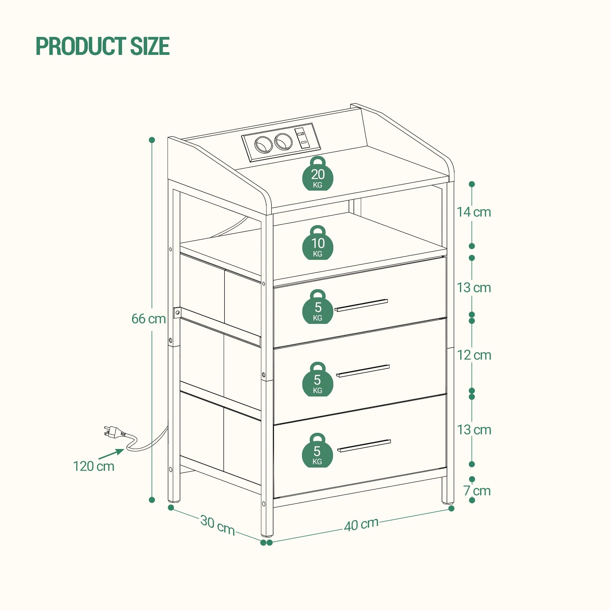 Nachtkastjes met LED & Oplaadstation – Set van 2 - 3 lades - Wit
