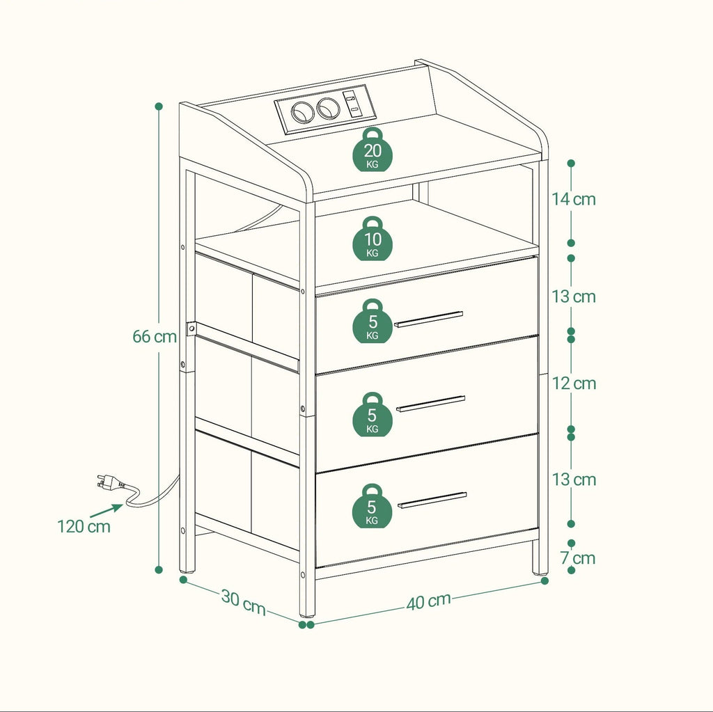 Nachtkastjes met LED & Oplaadstation – Set van 2 - 3 lades - Zwart