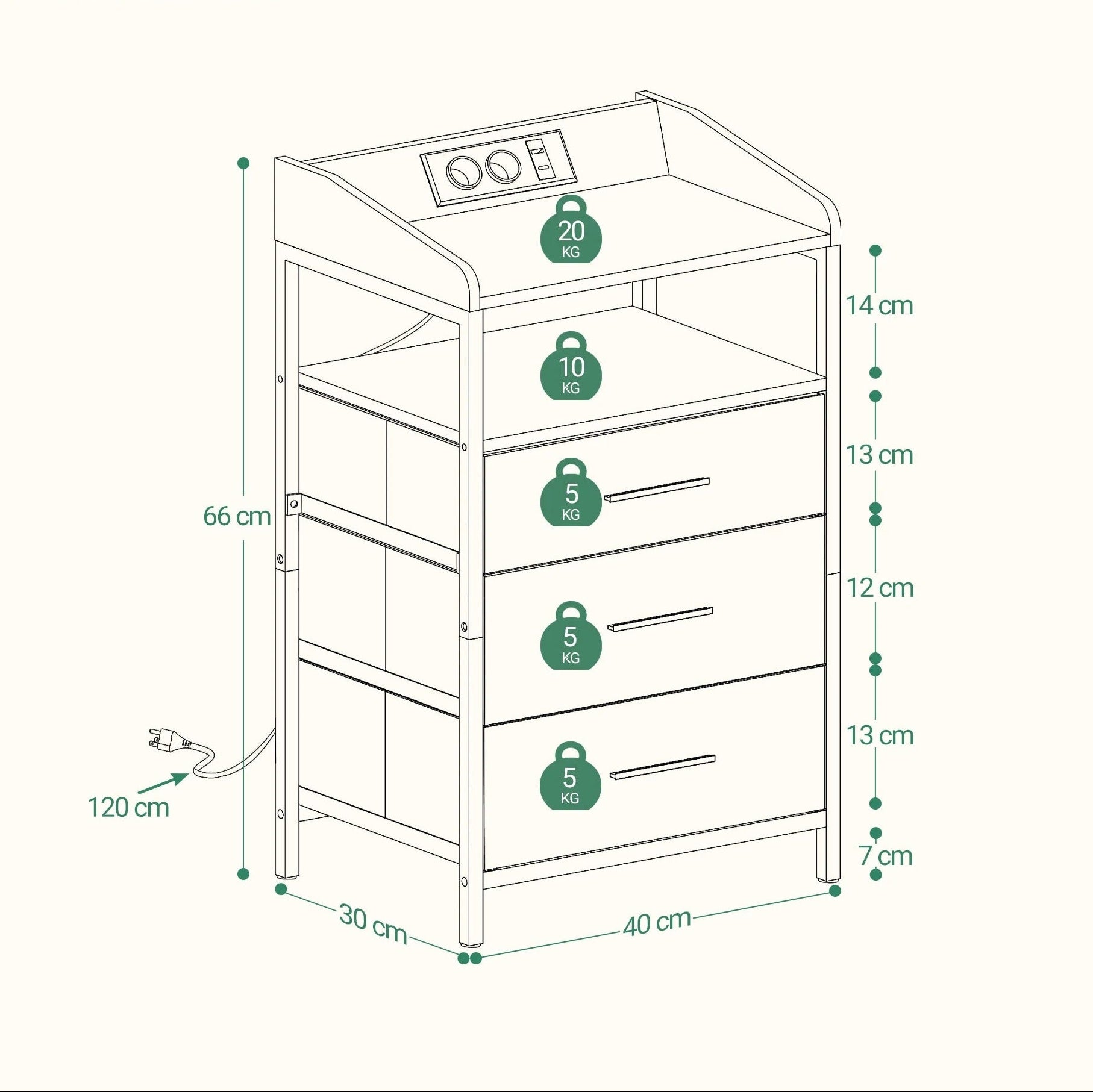 Nachtkastjes met LED & Oplaadstation – Set van 2 - 3 lades - Zwart