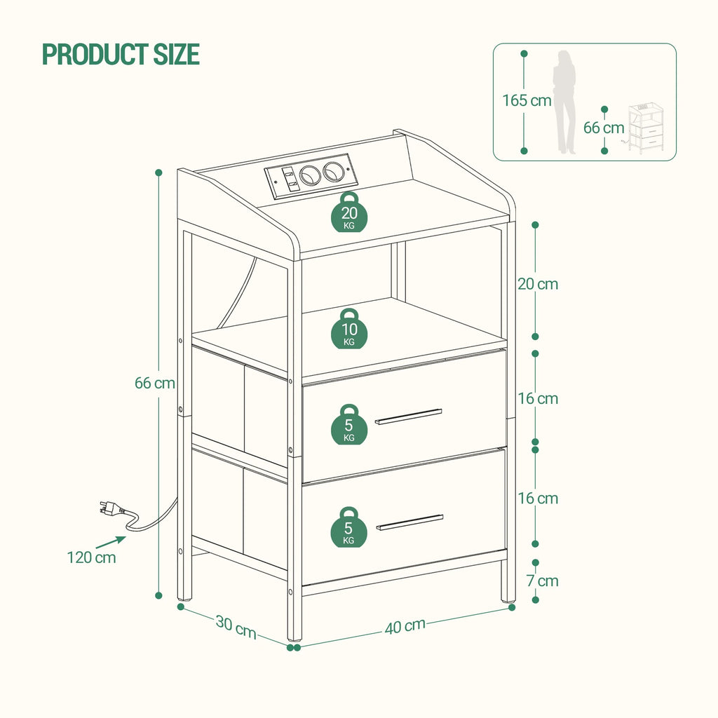 Nachtkastjes met LED & Oplaadstation - set van 2 - 2 lades - Wit