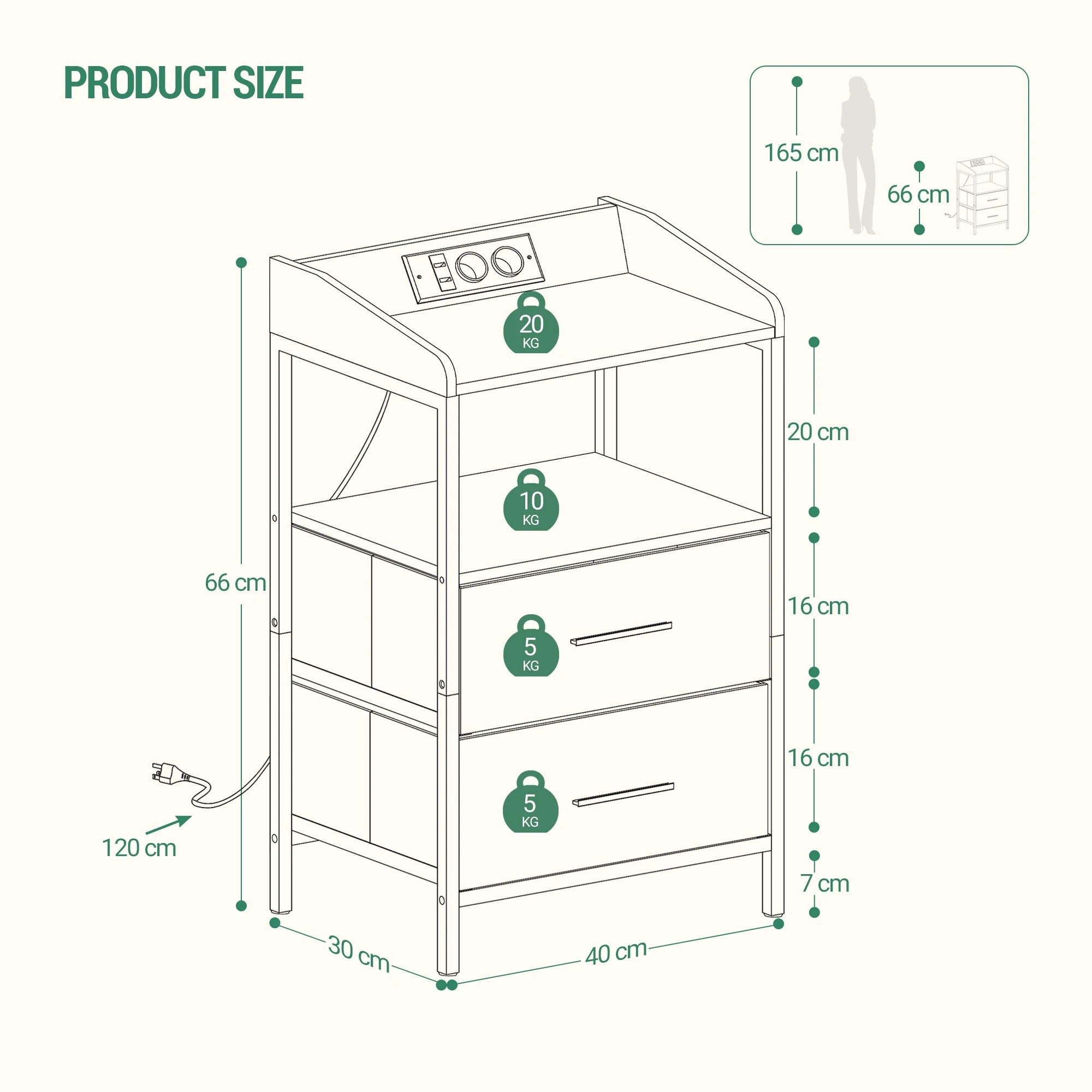 Nachtkastjes met LED & Oplaadstation - set van 2 - 2 lades - Wit