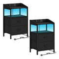 Nachtkastjes met LED & Oplaadstation - set van 2 - 2 lades - Zwart