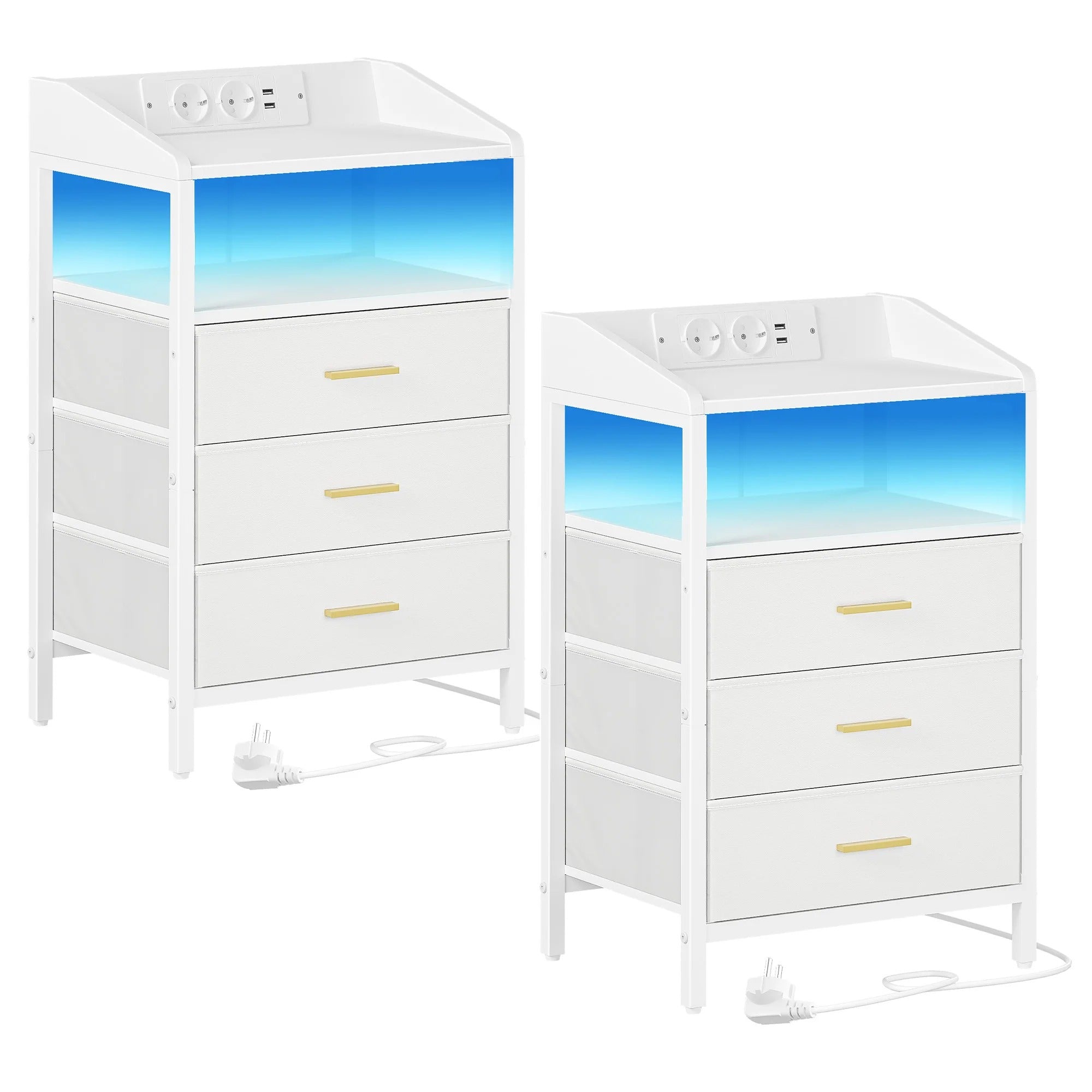 Nachtkastjes met LED & Oplaadstation – Set van 2 - 3 lades - Wit