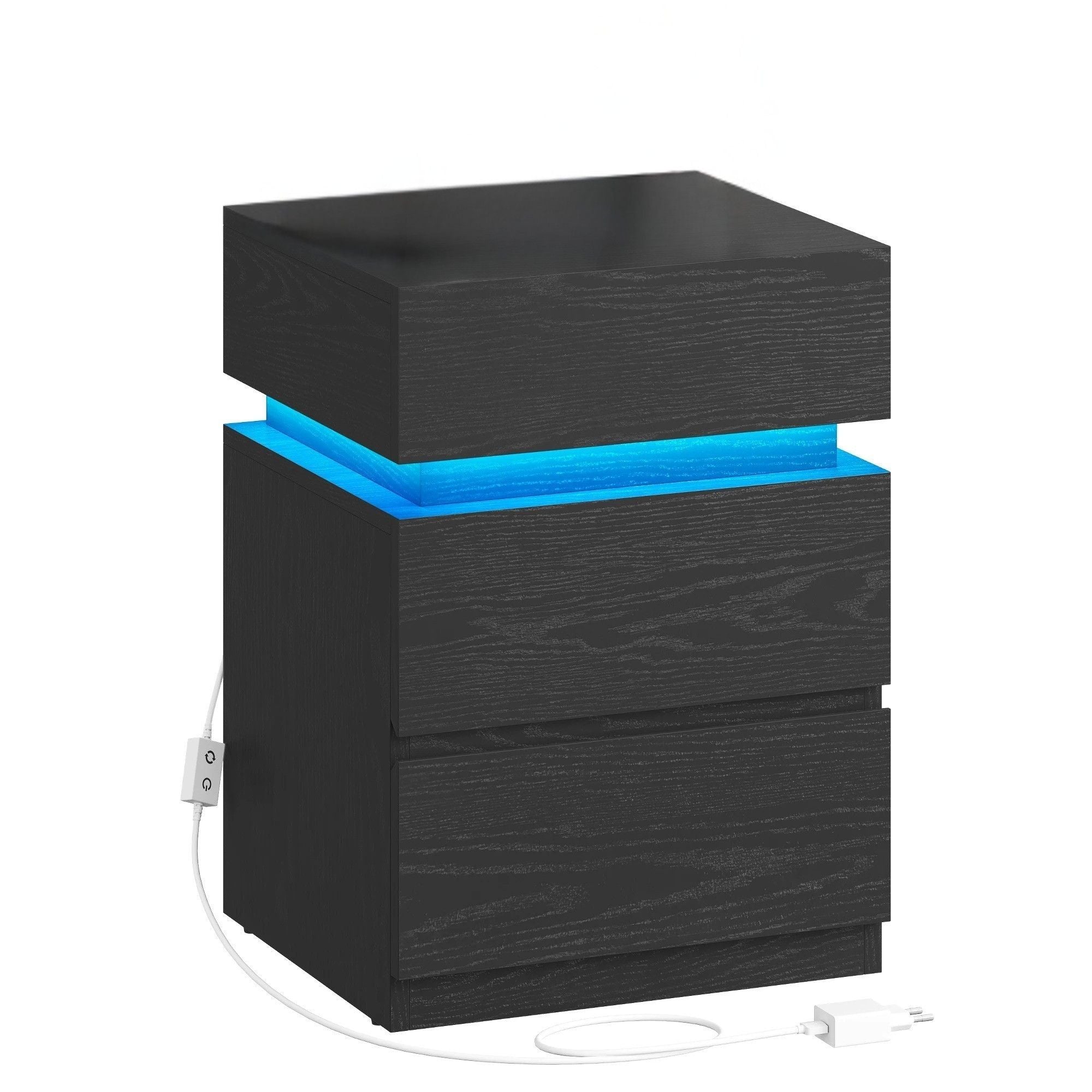 Nachtkastje met LED verlichting - 2 lades - Verstelbare Kleuren - Zwart